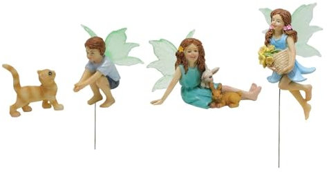 Qianly 4pcs Figurines Miniaturines Résine Mini Statues Jardin Figure Jardin Accessoires pour Le Couloir des Parterres de Fleurs à La Maison