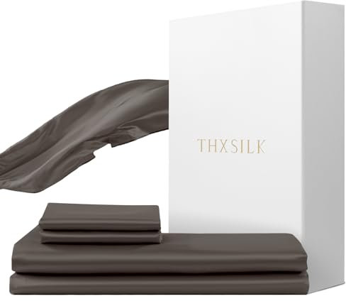 THXSILK Silk Bed Linen Set, 2-Piece, Duvet Cover 155 x 220 cm and 40 x 80 cm Pillowcase, Luxury Silk Bedding Set, Super Soft and Smooth, Dark Grey
