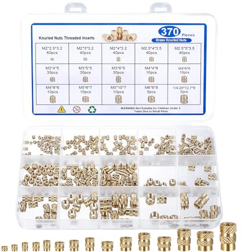 Tuerca de inserción roscada, 370 unidades, M2, M2,5, M3, M4, M5, M6 y 1/4-20, tuercas moleteadas para impresora 3D, tuercas de inserción de latón, casquillos roscados para piezas de plástico, piezas