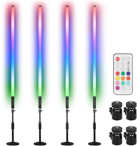 TAOXIRGB DJ Tube Lights with Stand 4ft 5000mah Rechargeable RGB Light Bar Synchronous Working LED Video Light Stick Photo Booth Disco Stage Wedding Event Decorative Lighting 4 Pack