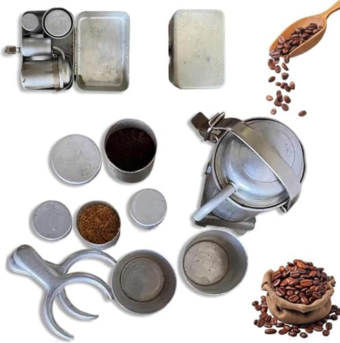 Extra seltenes Sammler-Kaffeeset, tragbare Reise-Outdoor-Espressomaschine mit Tassen, Vintage-Nostalgie-Espresso & Pour Over Kaffeebereiter-Set, Nostalgie-Geschenk für Kaffeeliebhaber Sammler