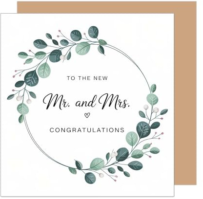 Edition Seidel HQ130 SW025 Carte de vœux carrée de qualité supérieure pour mariage avec enveloppe Motif Just Married Branches Couronne
