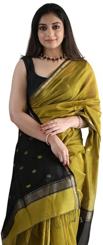 ZECVA Women's Cotton Linen Saree With Attach Unstitch Blouse Piece