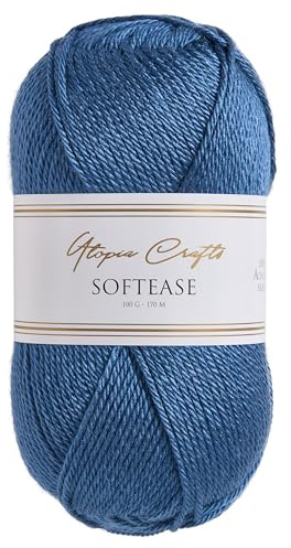 Utopia Crafts Softease - Ovillo de lana para tejer y ganchillo, 100 g (azul tranquilo)
