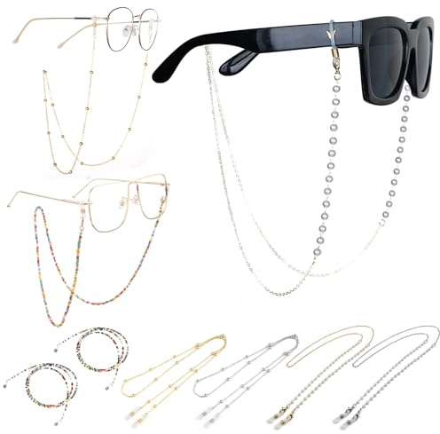 MLPKOI 6 Stück Brillenkette Damen, Perlen-Augenglasketten Sonnebrillenkette Lesebrillenbänder Halsband Maskenkette Maskenband für Mädchen Kinder Herren