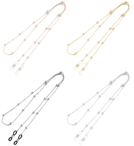 SGERUFZ 4 Pezzi Sottile Catena per Occhiali Donna con Perline Elegante Cordino per Occhiali da Sole Porta Mascherina Stile Vintage Accessorio alla Moda per Occhiali