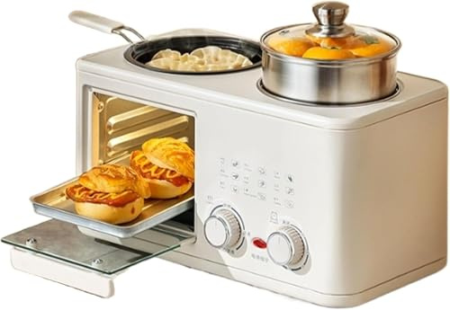 Frukostmaskin, tre-i-ett multifutionell frukostmaskin, med ugn, stekpanna, ångbåt, 1200W, S-typ dubbelvärmningsrör, 0-60min timerknapp, lämplig för små kök
