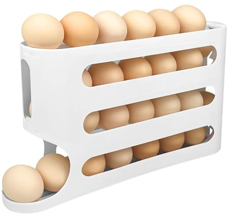 Ravytha Porta Uova da Frigo Scorrevole, Egg Holder Contenitore Porta Appoggio Frigorifero, Contenitori Rotanti Porta Uova, Portauova Frigorifero Spazio Archiviazione Sicuro per Forno Cucina Bancone