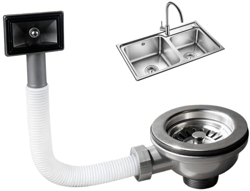 Válvula de cesta filtrante de acero inoxidable con rebosadero de 114 mm, juego de accesorios de desagüe para fregadero de cocina - Filtro de cesta y sifón para fregadero con interfaz rectangular