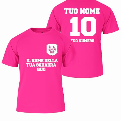 D&Vlab T-Shirt Maglie Magliette Adulti Uomo Donna con Stampa Personalizzata Nome Numero Squadra Logo Maglietta per Sport Calcio Tennis Padel in 100% Poliestere Traspirante Asciugatura Veloce (Fucsia)