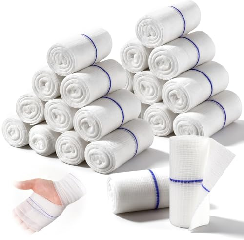 Vendas de gasa de fijación de 7,5 cm x 3,75 m, 24 rollos individuales, de primeros auxilios, para el cuidado de heridas, suave y elástico