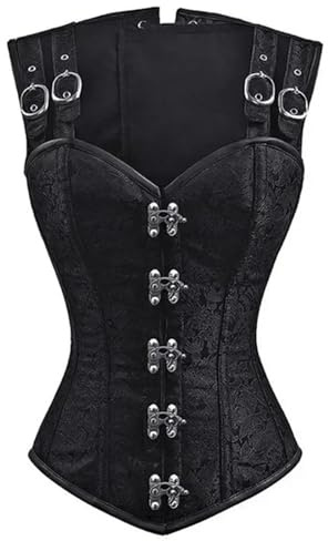HUWOYG Damkorsett med axelband, överbröstbustier, blommig jacquard-gotisk korsett-topp för fitnessträning