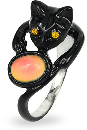 FUN JEWELS - Stimmungsring mit ovalem Stein - Farbwechsel je nach Stimmung - in Form einer niedlichen schwarzen Katze - für Haustierliebhaber - 18