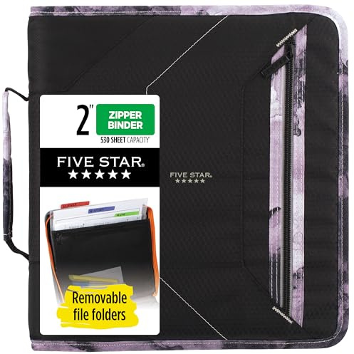 Five Star Lot de 2 classeurs à fermeture éclair avec 3 anneaux, dossiers amovibles, durable, noir/gris (29036IT8)