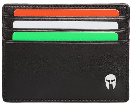 SPARTANO Porta Carte Credito Uomo con Protezione RFID, Portafoglio Slim Sottile Elegante con 6 Tasche per Tessere e 1 per Banconote - ARES (Nero)