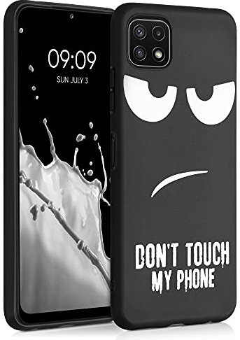 kwmobile TPU Silicone Case Compatible with Samsung Galaxy A22 5G - Case Soft Cover - Don't Touch My Phone White/Black