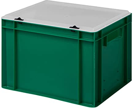 1a-TopStore Design Eurobox Stapelbox Lagerbehälter Kunststoffbox in 5 Farben und 16 Größen mit transparentem Deckel (matt) (grün, 40x30x28 cm)
