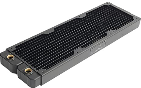 dracaena.io 360mm Copper PC Radiator for Custom Water Cooling Loop, 28mm Thick, 3x120mm Fan Mount, Dual G1/4 Thread Ports, Liquid Cooling Radiator, Black
