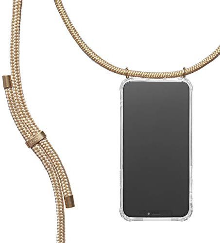 KNOK Handykette Kompatibel mit Apple iPhone 13 MAX - Silikon Hülle mit Band - Handyhülle für Smartphone zum Umhängen - Transparent Case mit Schnur - Schutzhülle mit Kordel in Gold