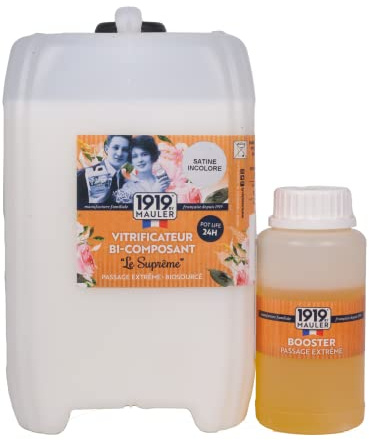 1919 by MAULER - Vitrificador Biosourceado Bi-componente El Supremo - Satinado incoloro -5L- Antiarañazos, Manchas y Desgaste - Para suelos de madera, suelo laminado, corcho, LVT - 4 horas de secado