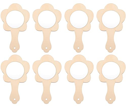8 stycken gör-det-själv träspeglar för pyssel, obehandlad handspegel för barn, små barnspeglar av trä, pysselmaterial för flickor, kreativt pysselset för födelsedag och påsk
