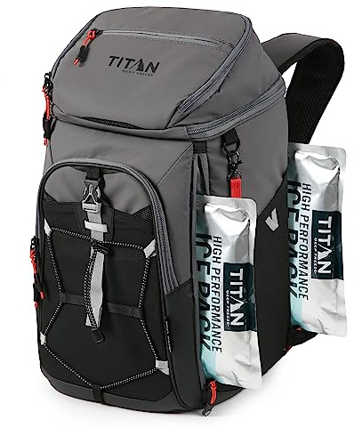 Titan Deep Freeze Ice Wall Backpack Cooler - 30 Can - Sharkskin Gray - Cooler Bag with Ice Packs