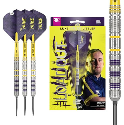 TARGET Darts Luke Littler Loadout Steel Tip Swiss Point Darts, 90% Tungsten Dart, 22G | Steel Tip Dart Set, Player Edition Swiss Points Dart Sets with Tool, Pro Grip Shafts & No.2 Flights