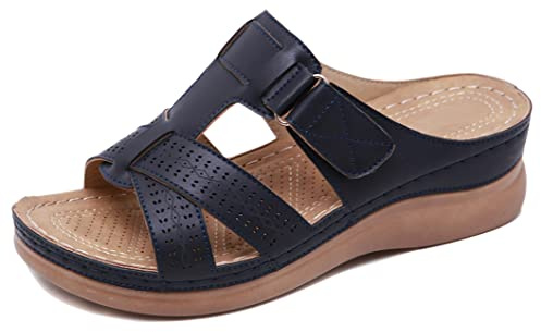 SMajong Sandalias de Punta Descubierta Mujer Mules Plataforma Moda Sandalia de Cuña Cómodos