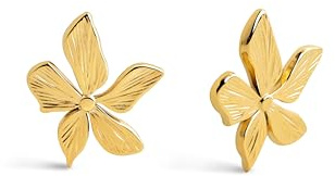 SINGULARU - Pendientes Jasmine. Pendientes Flor de Acero Inoxidable con Baño en Oro de 18Kt. Cierre Tuerca a Presión. Joyas para Mujer