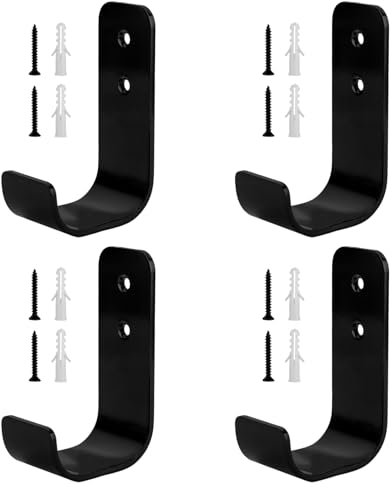 4 unidades de Ganchos de Pared Pesados para Atornillar, J Ganchos, Ganchos Universales, Soporte de Pared de Montaje, Ganchos para Colgar en Garaje para Herramientas, Escaleras y Equipo de Jardín