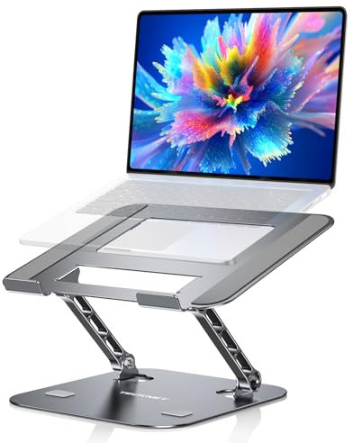 TECKNET Laptop Stand, Height Adjustable Laptop Stander, Ergonomic Foldable Portable Ventilated Laptop Holder, Laptop Stand Compatible with All 11 to 17.3 Inch Laptops, MacBook and Tablets (Grey)