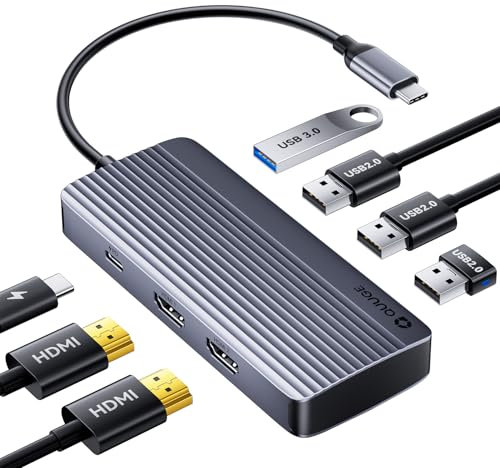 Docking Station USB C: 7in1 Dockingstation Laptop 2 Monitore mit 4K, USB C Hub mit 5Gbps USB 3.0 & 3*USB 2.0, 100W Power Delivery, Docking Station für Dell, Windows Laptops, MacBook