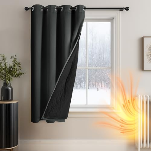 Deconovo Cortinas Opacas con Ojales, Cortinas térmicas y Resistentes al frío, Cortinas separadoras de ambientes, 132×160 CM, Gris Oscuro