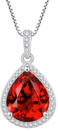 FJ Kette Damen 925 Sterling Silber Granat Halskette Januar Geburtsstein Kette Tropfen Birnenförmige Anhänger Schmuck Geschenke für Frauen
