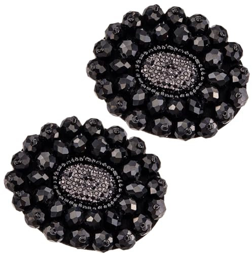 GORGECRAFT 1 Box 2Pcs Alloy Rhinestone Shoe Clips Removable Black Bead Shoe Charms Embellishments Crystal Shoes Jewelry Clip Buckles for Women Heels Bridal Wedding Party Bags Hats Accessories