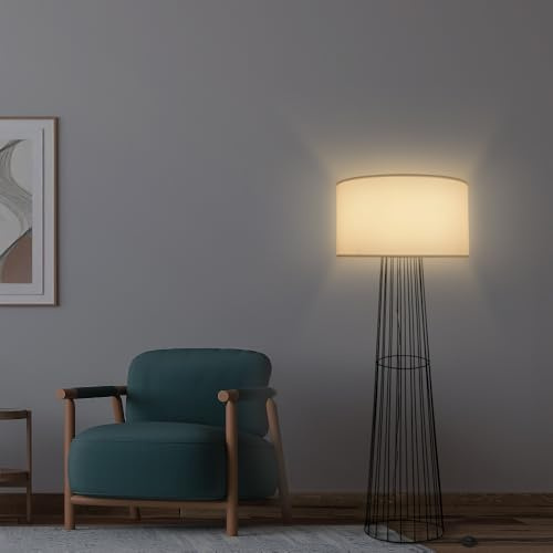 MeLiTec LED Stehlampe Swan - Moderne Stehleuchte für Wohnzimmer, Designerlampe schwarz mit weißem Stoffschirm, inkl. LED-Filament Leuchtmittel, 1,6 m Höhe, ST54