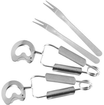 AUTSUPPL Stainless Steel Escargot and Pasta Tongs with Forks Set, Kitchen Cooking Utensil for Salad and Seafood, Small Food Clamps for Home and Restaurant, 4pcs Set