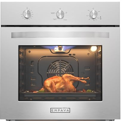 Empava 24 inch Built-In LPG Single Wall Oven with Convection and Rotisserie 5 Cooking Modes, Knob Control, Stainless Steel