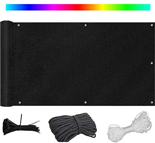 Clôture de jardin opaque avec cordon de serrage et serre-câble pour balcon, 135 x 1000 cm, protection contre le vent, 100 % intimité, noir