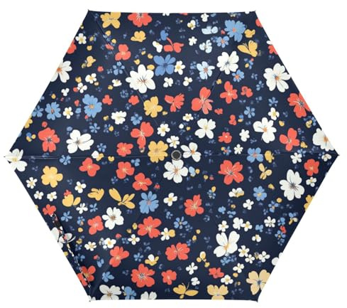 Amooorous Parapluie multi-petites fleurs et papillons couleur rouge et bleu _ 4 UV50+ parapluie automatique forte pluie vent pop up parapluie de golf ouverture automatique (prop1)