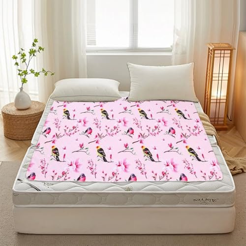 Odot Empapadores Reutilizables Cama Adultos, Estampado Flor Empapadores Absorbentes Lavables Protector de Cama Impermeable para Silla de Ruedas, Incontinencia (Pájaro,150x80cm)