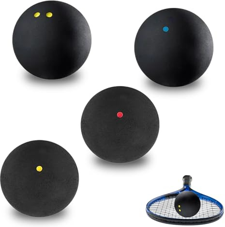 Caldamn 4Pcs Squash Balls Double Yellow Dot/Red Dot/Blue Dot Squash Ball for Elite Intermediate Beginner Junior Competition and Training