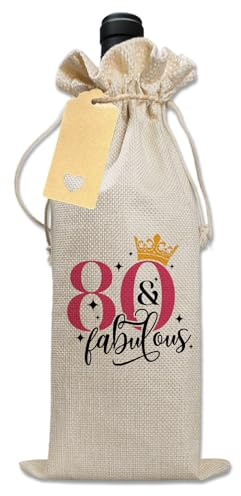 Bliceon 80th Birthday Gift Wine Drawstring Bag, Decorative Wine Bag with Witty Quotes, 80th Birthday Gift for Women, Unique Birthdays Gifts for Mum, Wife, Girlfriend, Sister, Colleague