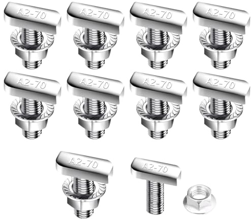 DIFLAX Pack of 10 Hammer Head Screws M8 x 25 Stainless Steel A2-70, Hammer Head Screw with Locking Tooth Nuts Flange Nuts M8 Screws for PV Solar Mounting Rails Greenhouse and Photovoltaic Mounting