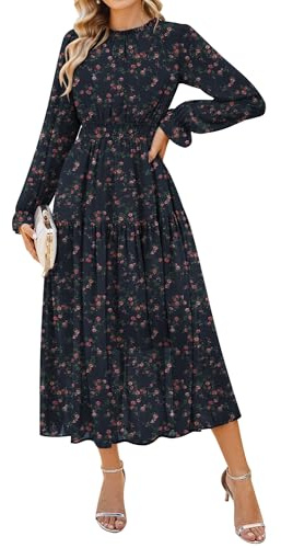 GRACE KARIN Vestito Donna Elegante in Chiffon con Gonna a Balze Linea A Vita Elasticizzata e Maniche Lunghe