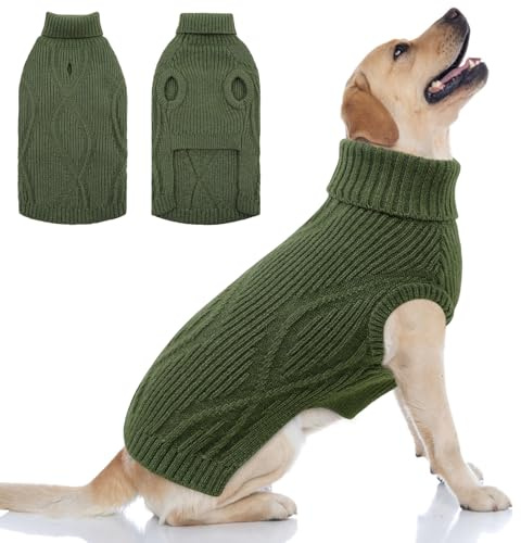Queenmore Pulls pour Grands Chiens, avec Ouverture pour Harnais, Col Roulé Chaud, pour Labrador, Boxer, Bouledogue Anglais, Border Collie (Olive, XL)