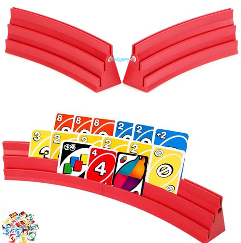 YWfuweng 4 Piezas Soporte para Juego de Cartas Porta Tarjetas de 3 Capa Titular de Cartas Magnético Diseño Curvado para Niños Adultos Personas De Edad Avanzada Rojo Artefact de Naipe, Rojo