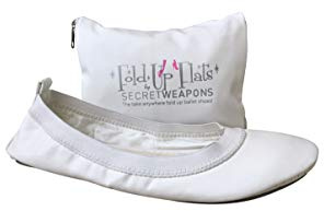 White Fold Up Ballet Flats-White Foldable Flats Portable Travel Shoes-Ballet Flat Shoes for Brides,Weddings and Prom-White Purse Unfolds into Handy Tote Carry Bag (Small Size 5-6)