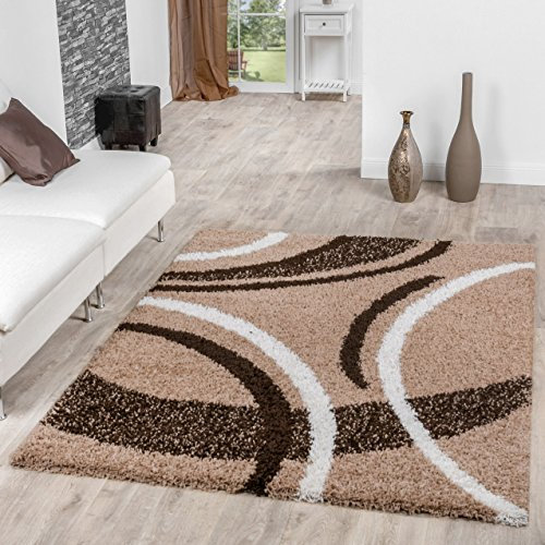 T&T Design Tappeto Moderno A Pelo Alto Shaggy Fantasia Vigo In Marrone Beige Crema Prezzo Eccezionale!!, Größe:70x140 cm
