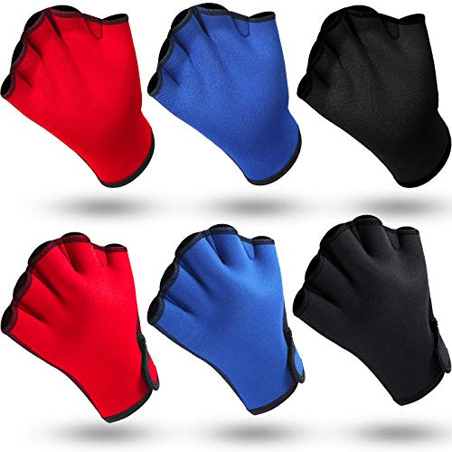 3 Pairs Aquatic Gloves Swimming Training Gloves Large Webbed Swim Gloves Fingerless Water Resistance Paddle Gloves for Men Women Diving Surfing Fitness, 3 Colors